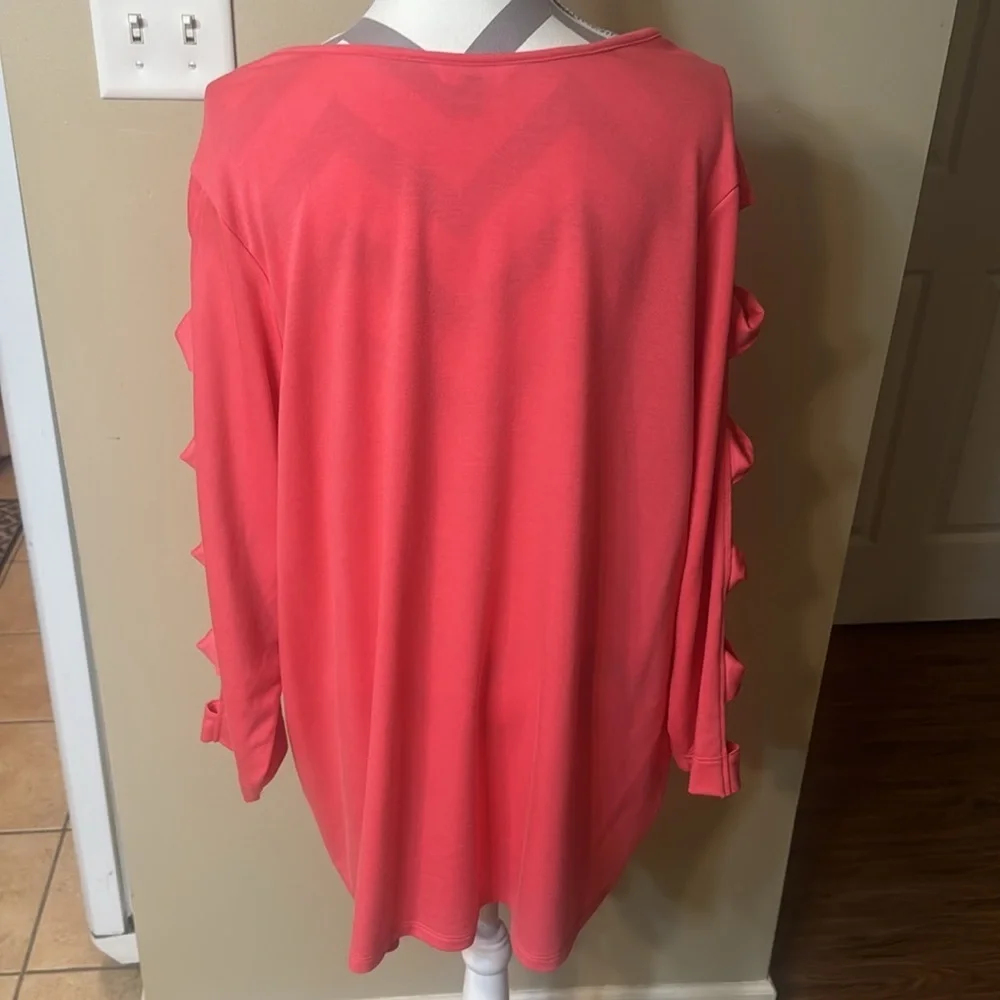 Coral Punch Top by Terra & Sky with Openings in Sleeves - 3X - Picture 7 of 9